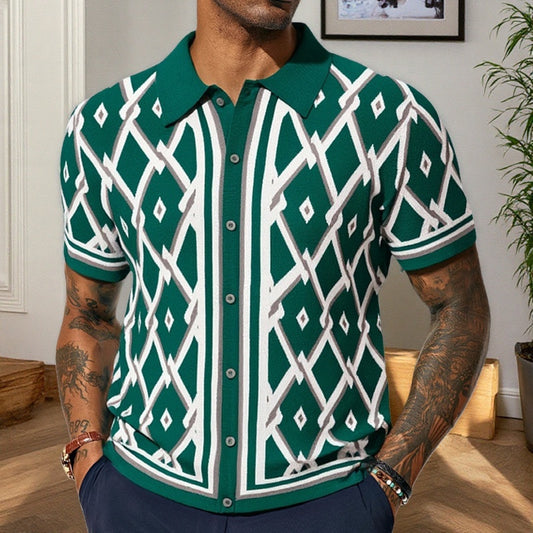 Men's Wear Men's Polo Shirt Summer New Jacquard Knit Short Sleeve Cardigan