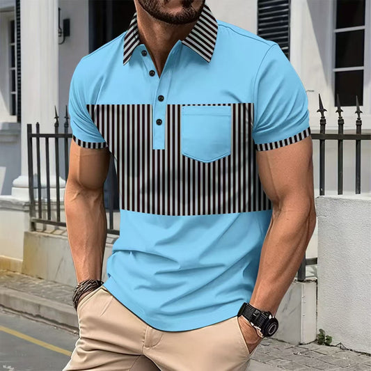Summer New Short Sleeve Daily Casual Men's Wear Stripe Slim Fit Outer Men's Polo Shirt Short Sleeve