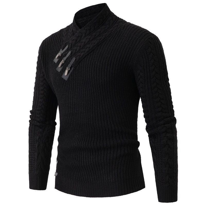 Men's Mock Neck Slim-Fit Long-Sleeve Knitted Sweater, Same-Style Wool Pullover