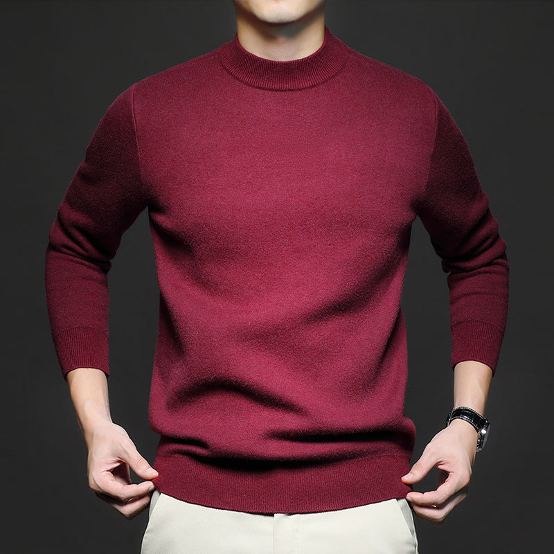 New Season Men's Sweater Solid Color Anti-Pilling Fine Wool Knit Long-Sleeve Mock Neck Top