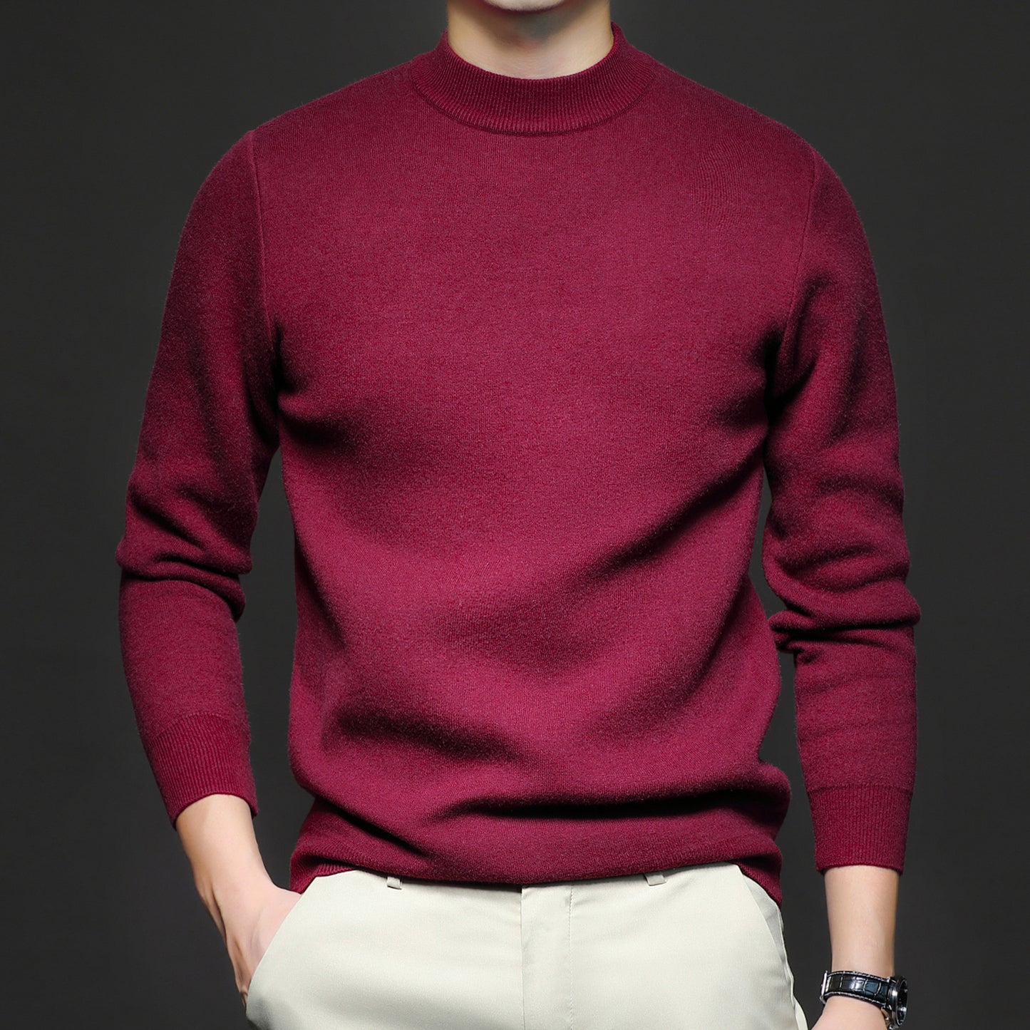 New Men's Autumn Solid Color Semi-Turtleneck Slim Fit Sweater – Youth Base Layer Knitwear Men's Clothing