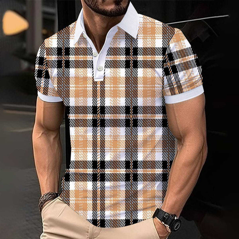 Hot Sale Men's Casual Trendy Button Polo Shirt 3D Digital Print Short Sleeve Turn-Down Collar Polo Shirt