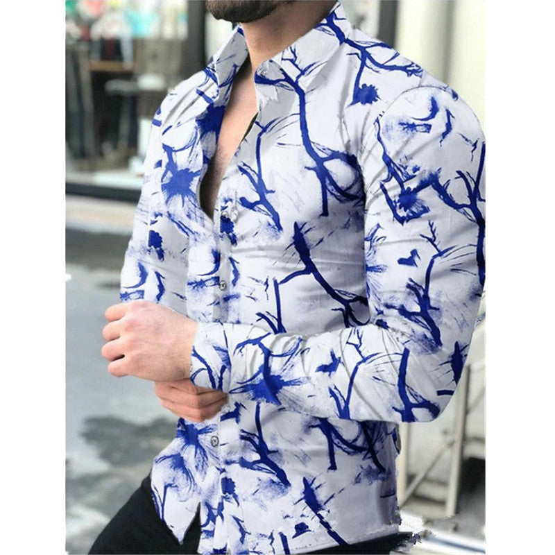 Men's Spring/Autumn Open Front 3D Digital Print Casual Shirt Long Sleeve