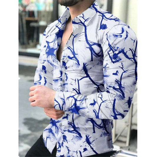 Men's Spring/Autumn Open Front 3D Digital Print Casual Shirt Long Sleeve