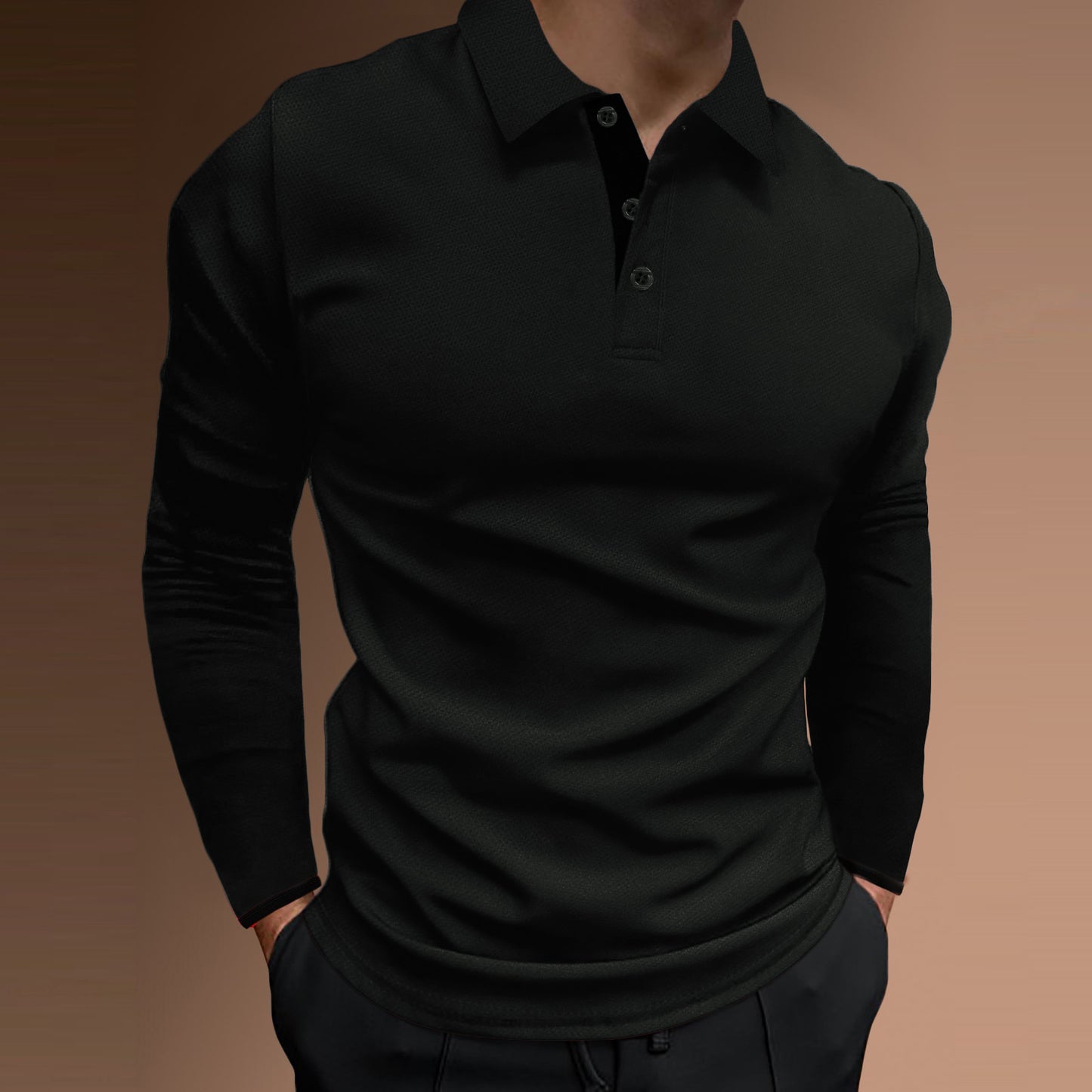 European Size Men's Autumn Sport Fitness Casual Stand Collar Elastic Stripe Long Sleeve Polo