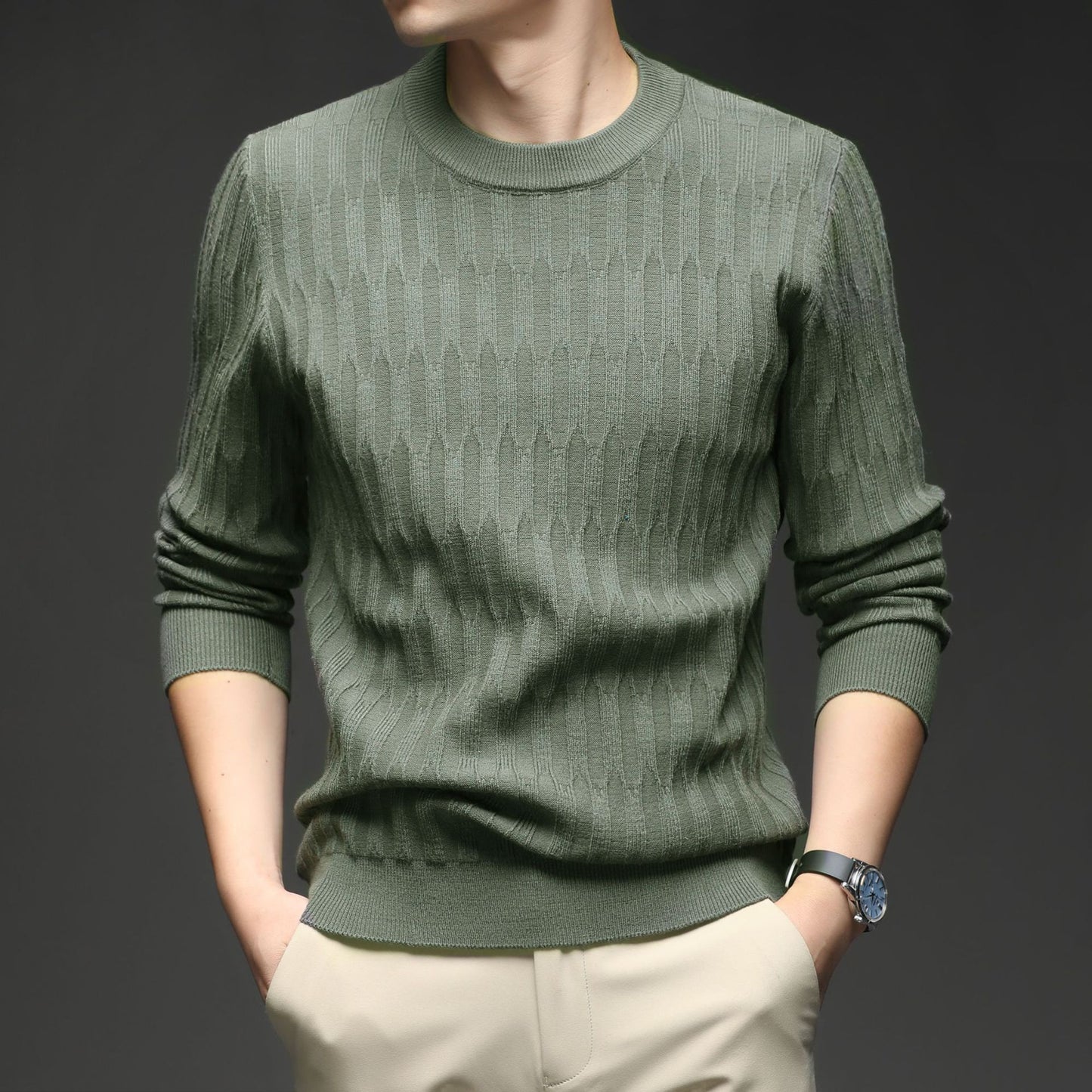 Round Neck Jacquard Knit Sweater – New Long-Sleeve Base Layer