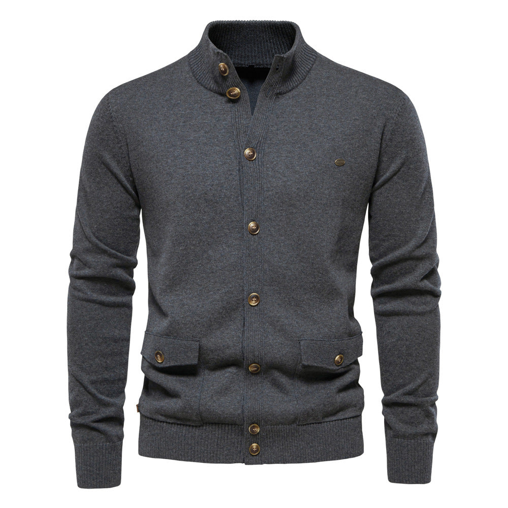 2025 Fall & Winter Men’s Solid Color Cardigan - High-Quality Knit Sweater for Business & Casual Wear