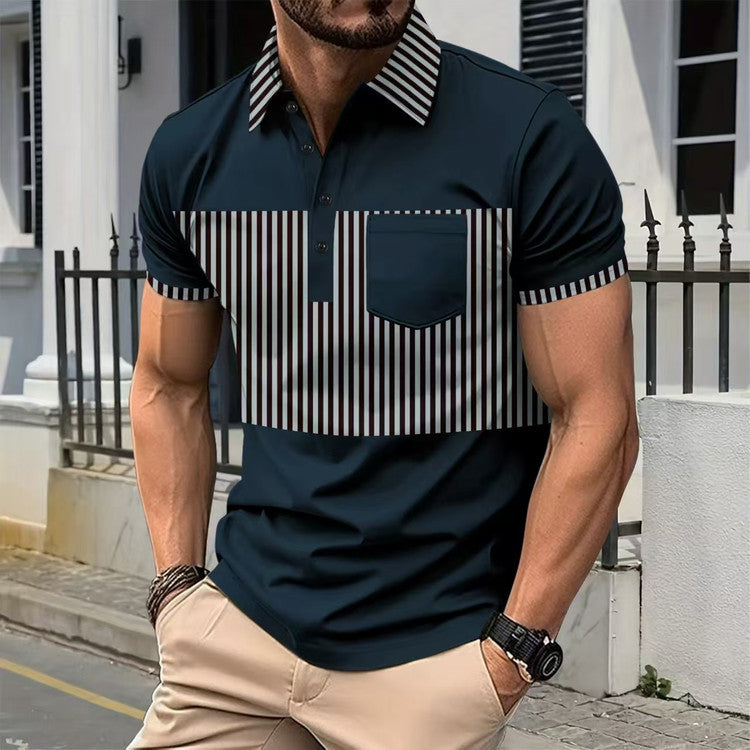Summer New Short Sleeve Daily Casual Men's Wear Stripe Slim Fit Outer Men's Polo Shirt Short Sleeve