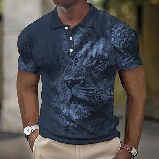 New Large Size Men's Casual Fashion 3D Digital Print Short Sleeve Polo Shirt Men's Button Short Sleeve