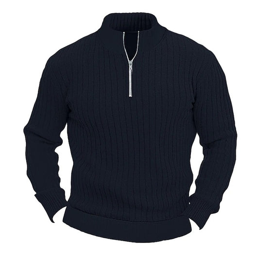 New Men's Knitted Sweater Jacket Solid Color Ribbed Thickened Pullover