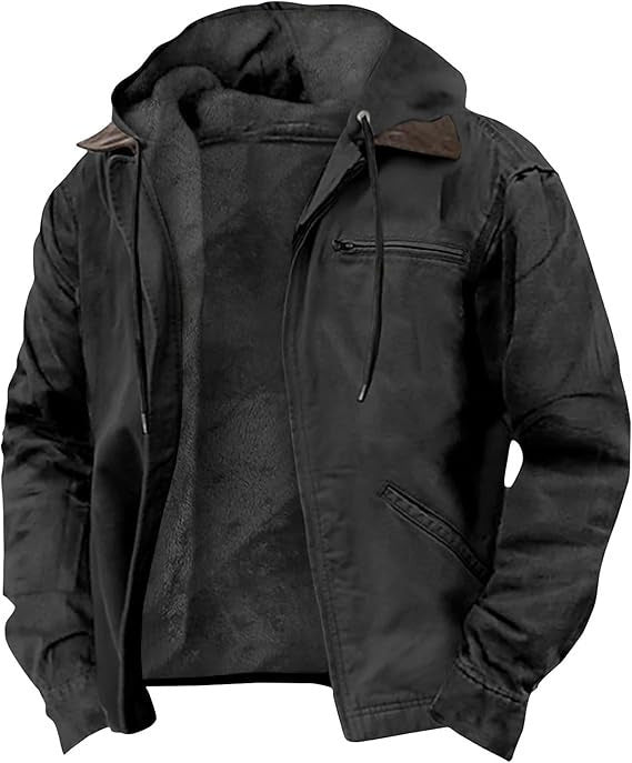 New Men's Retro Hooded Zip-Up Trendy Casual Jacket