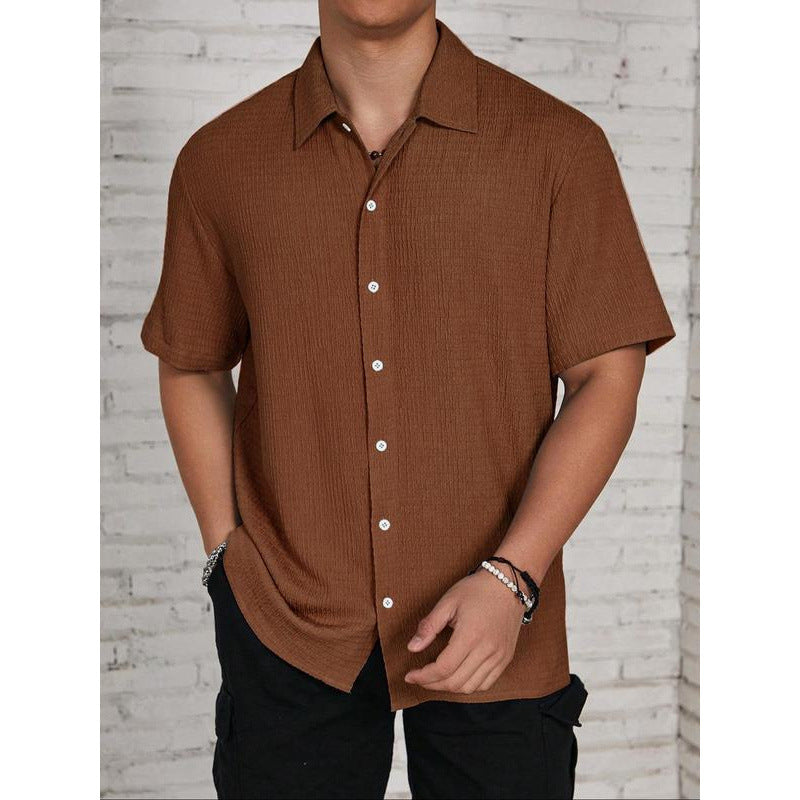 New Men's Knit Texture Button-Up Shirt Classic Casual