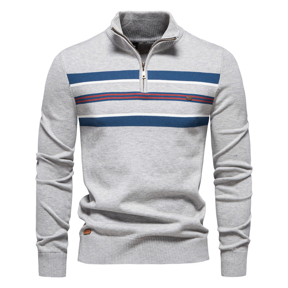 2025 Fall & Winter Men’s Half-Zip Sweater - Casual Striped Knit Pullover, Trendy Men’s Top
