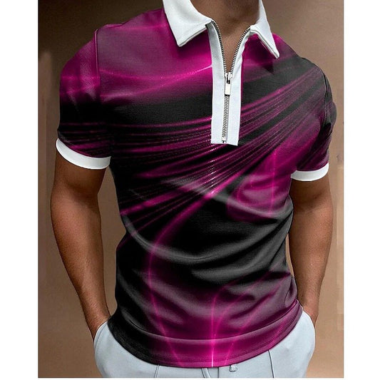 Men's Short Sleeve Polo Shirt, Geometric Gradient Print, 3D