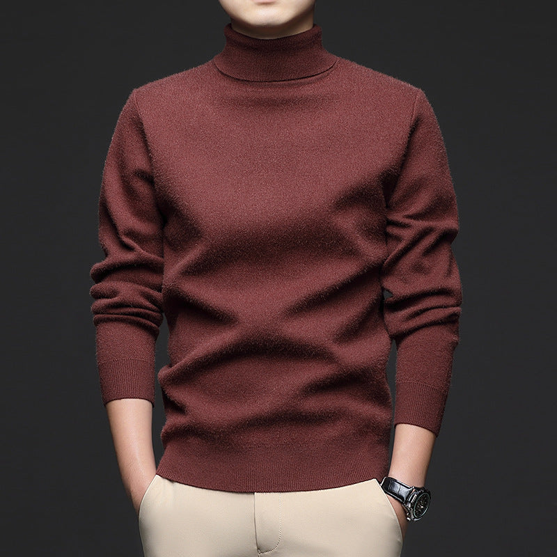 Thickened High-Neck Sweater for Men – Mid-Age & Youth Knitwear with Wool Blend Base Layer