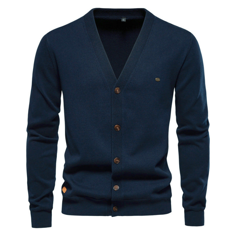 New Men's Cardigan High-Quality Business Solid Color Knitted Sweater