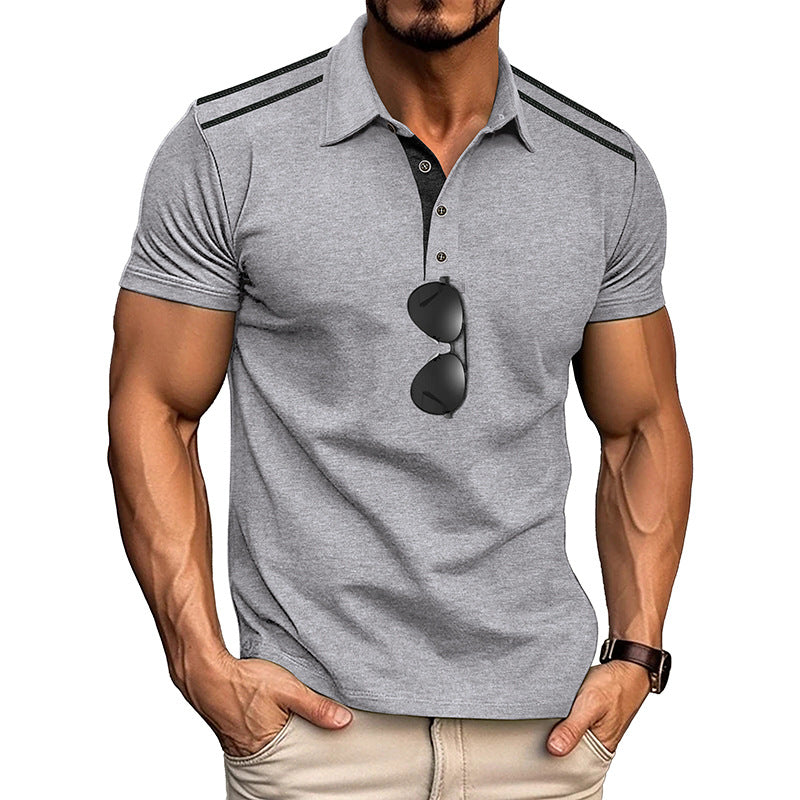 Summer Men's Wear Short Sleeve Turn-Down Collar Polo Shirt Button Retro Color-Block Polo Shirt Men