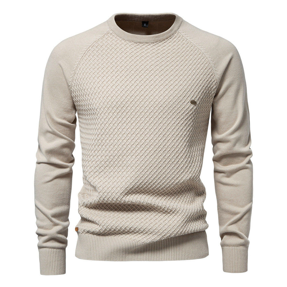 New Cotton Men's Sweater, Solid Color Raglan Sleeve Pullover Knit Top