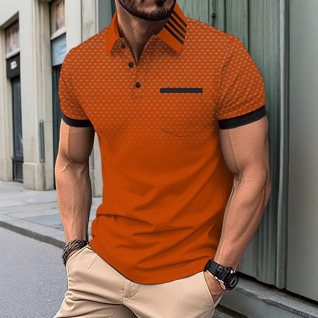 New Ebay American Style Gradient Four-Pointed Star Print Men's Casual Short Sleeve Polo Shirt