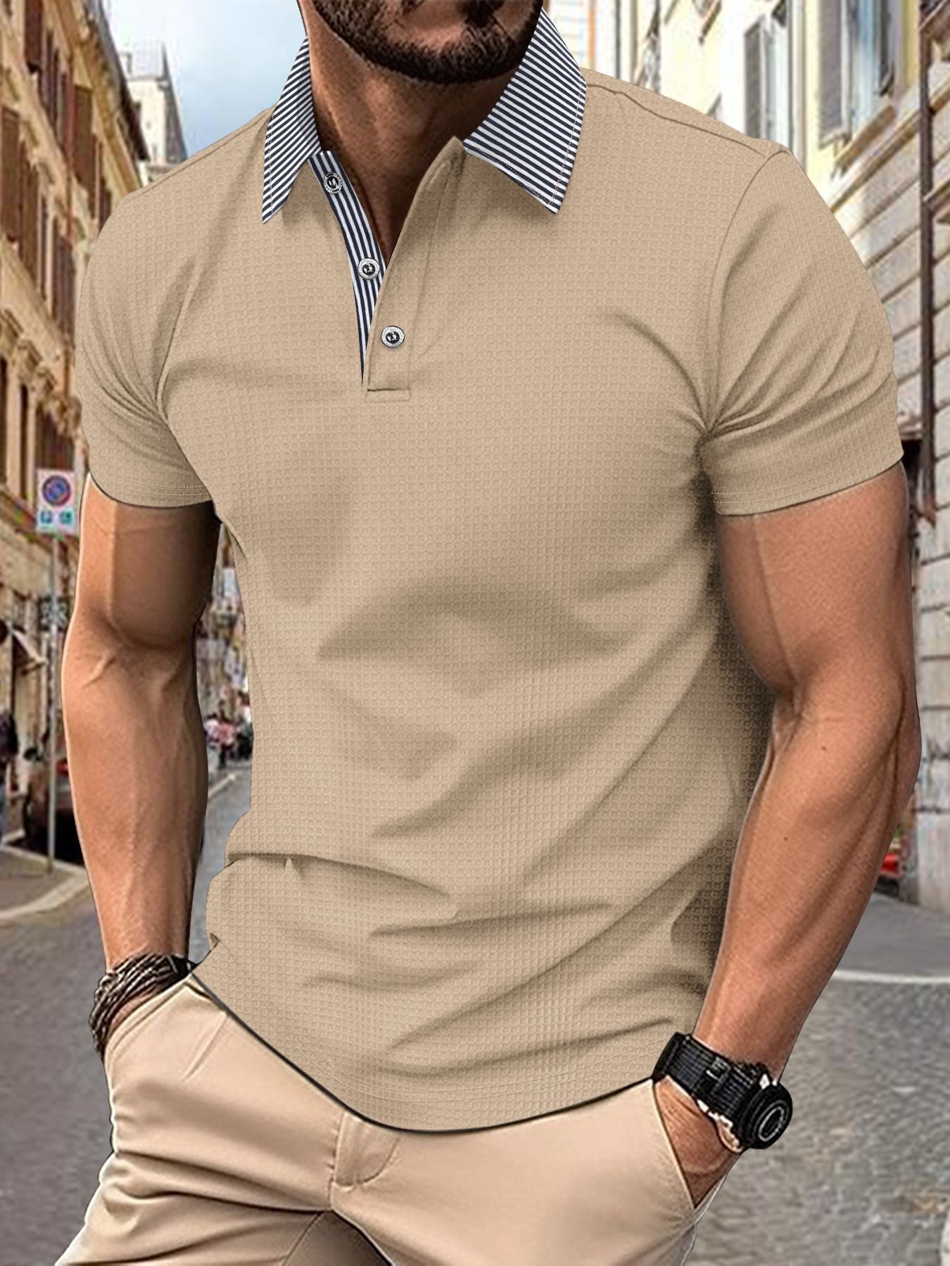Spring Summer New Men's Wear Men's Polo Shirt Print Short Sleeve Button Turn-Down Collar T-Shirt Casual Top