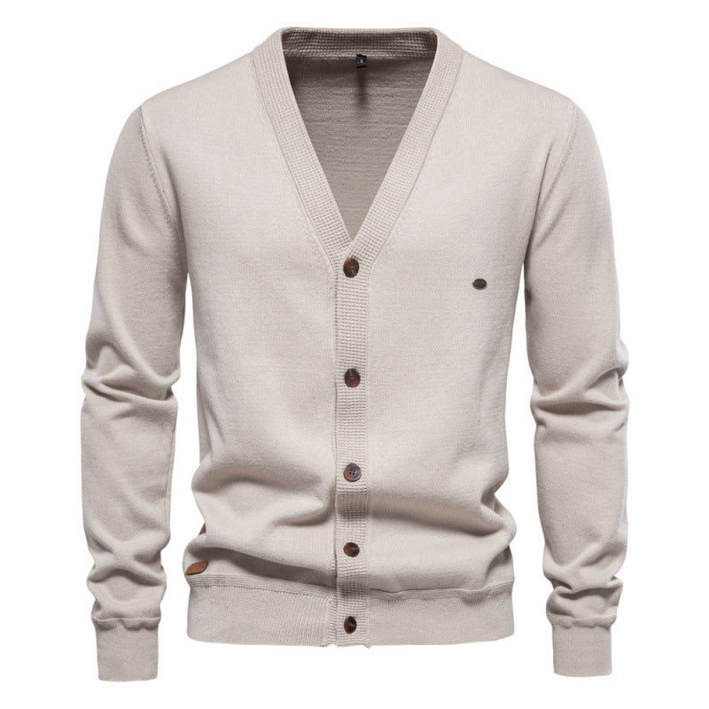New Men's Cardigan High-Quality Business Solid Color Knitted Sweater