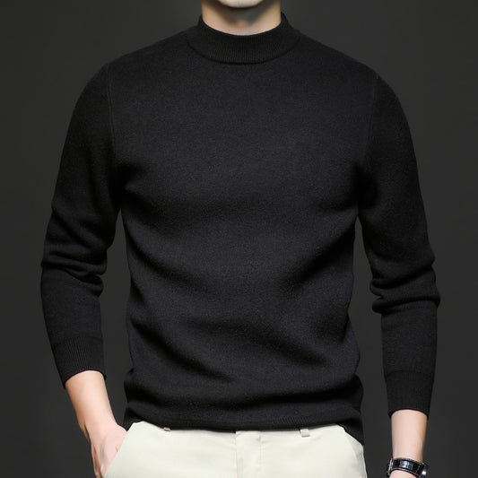 New Men's Autumn Solid Color Semi-Turtleneck Slim Fit Sweater – Youth Base Layer Knitwear Men's Clothing