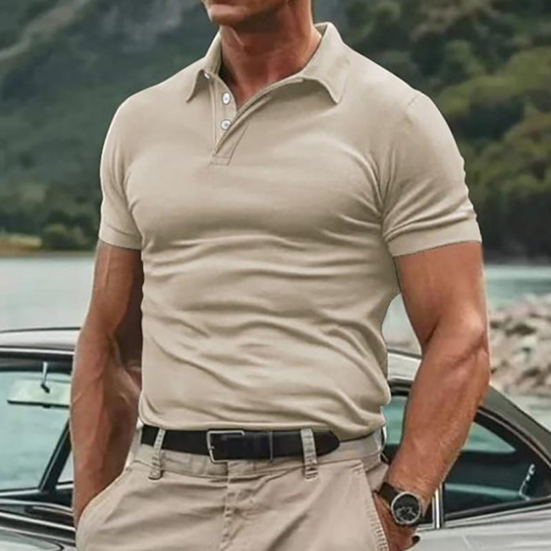 Summer New Turn-Down Collar Sport Men's Twill Polo Casual Men's Solid Color Short Sleeve T-Shirt