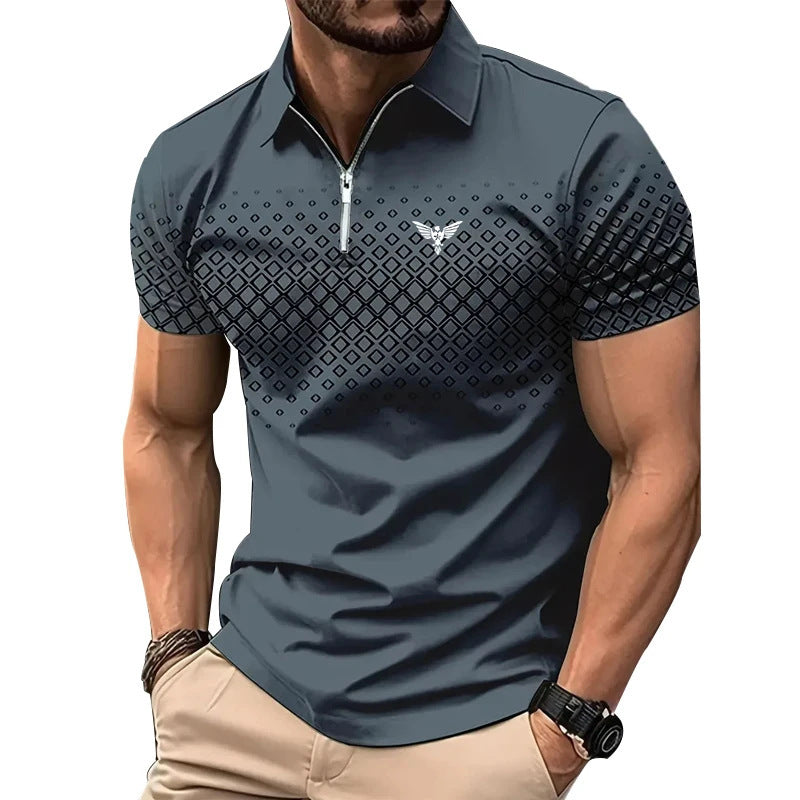 Casual Sport 3D Polo Turn-Down Collar Business Casual Men's Print Men's Wear Summer Short Sleeve Shirt Polo