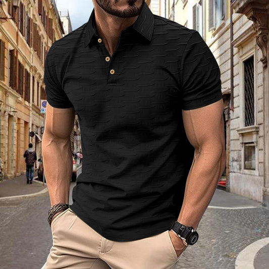 Ins Summer New Minimalist Solid Color Men's Button Jacquard Casual Short Sleeve Polo Shirt