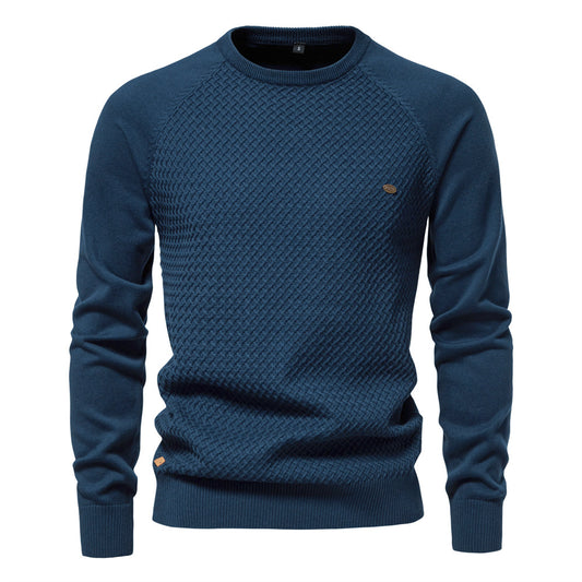 New Cotton Men's Sweater, Solid Color Raglan Sleeve Pullover Knit Top