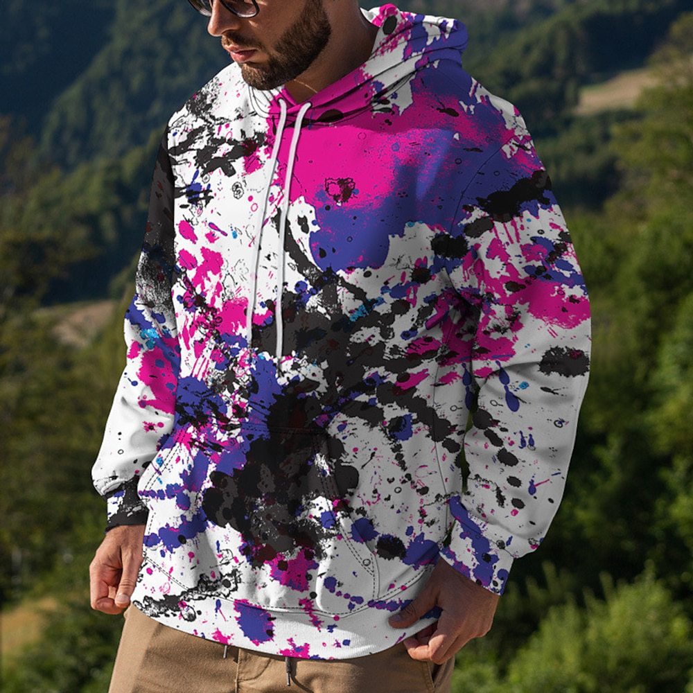 Plus-Size Men's Rainbow Graffiti 3D Print Hoodie Streetwear