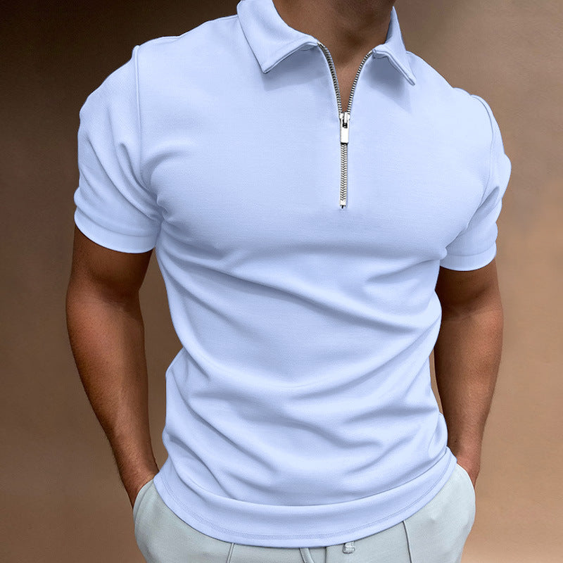 Summer Men's Polo Shirt Solid Color Short Sleeve Turn-Down Collar T-Shirt Casual Fitted Top Men's Wear