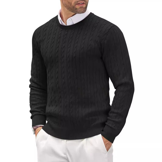 Twisted-Knit Sweater Middle-Aged Men's Round Neck Slim-Fit Long-Sleeve Casual Pullover