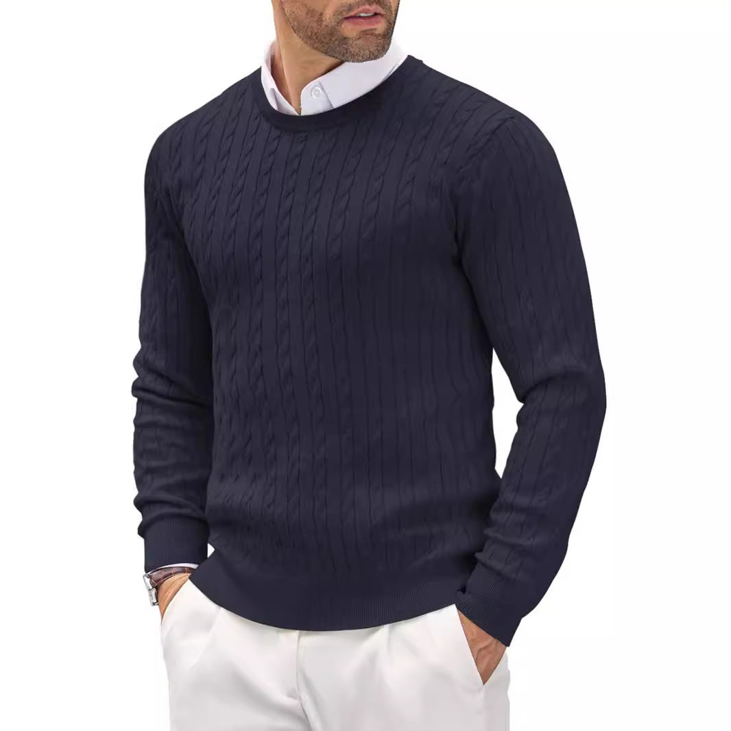Twisted-Knit Sweater Middle-Aged Men's Round Neck Slim-Fit Long-Sleeve Casual Pullover