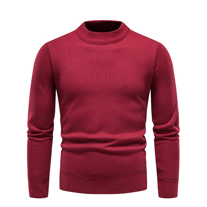 Solid Color Round Neck Fleece-Lined Knit Sweater Men's Long-Sleeve Base Layer T-Shirt