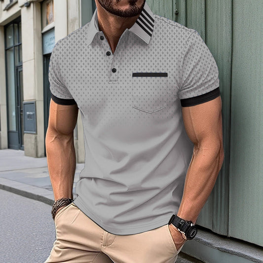 New Ebay American Style Gradient Four-Pointed Star Print Men's Casual Short Sleeve Polo Shirt