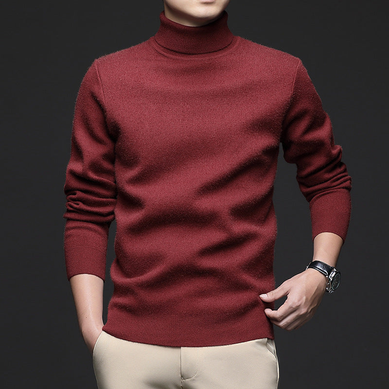 Thickened High-Neck Sweater for Men – Mid-Age & Youth Knitwear with Wool Blend Base Layer