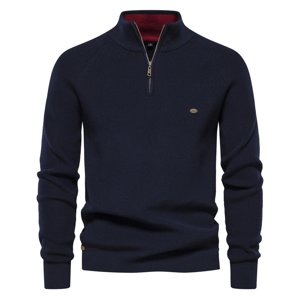 New Men's Long-Sleeve Half-Zip Stand Collar Solid Color Versatile Casual Sweater