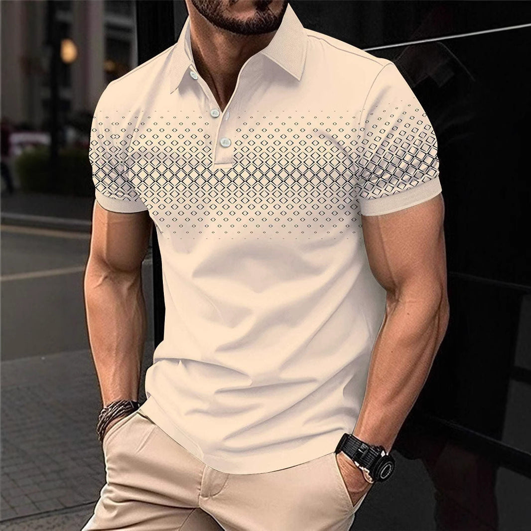 New Men's Wear Simple Casual Polo Shirt Youth Summer Button Plaid Print Polo Shirt Men