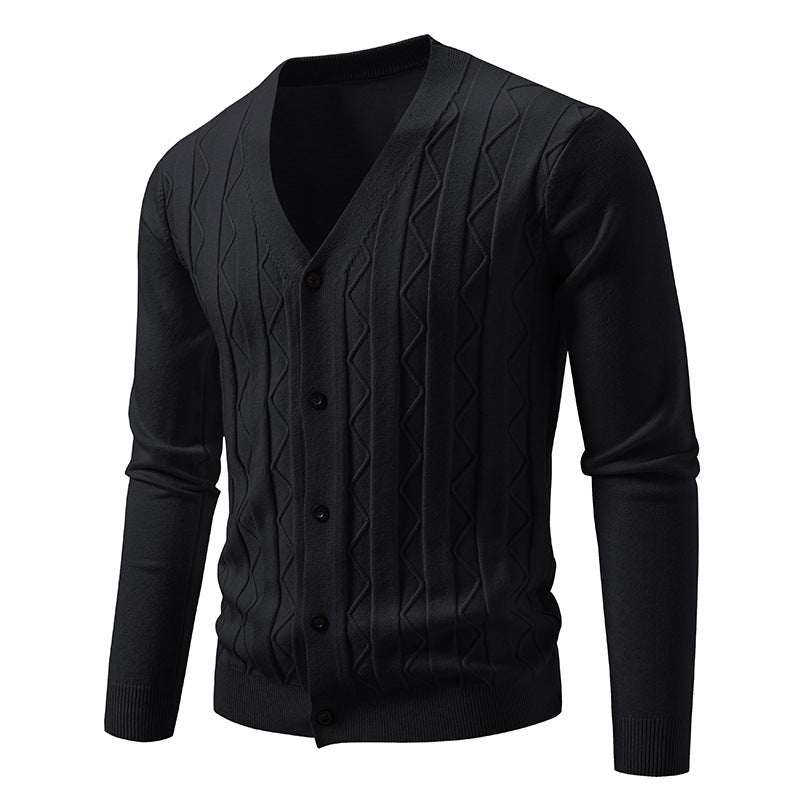 Men’s Cardigan – Fashionable V-Neck Cable Knit Outerwear