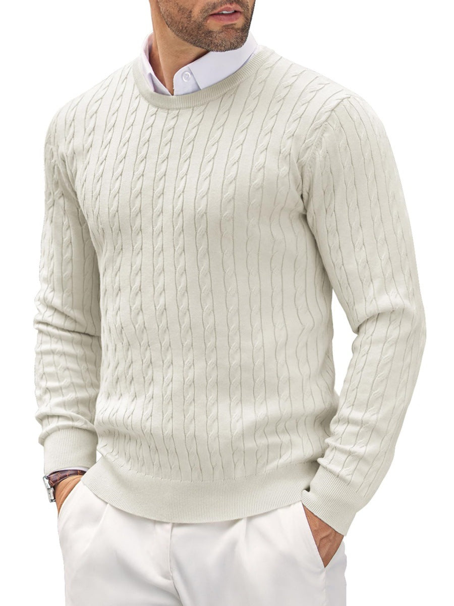 Twisted-Knit Sweater Middle-Aged Men's Round Neck Slim-Fit Long-Sleeve Casual Pullover
