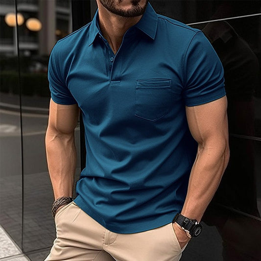 Summer Polo Shirt Button Pocket Men's Sport Polo Shirt