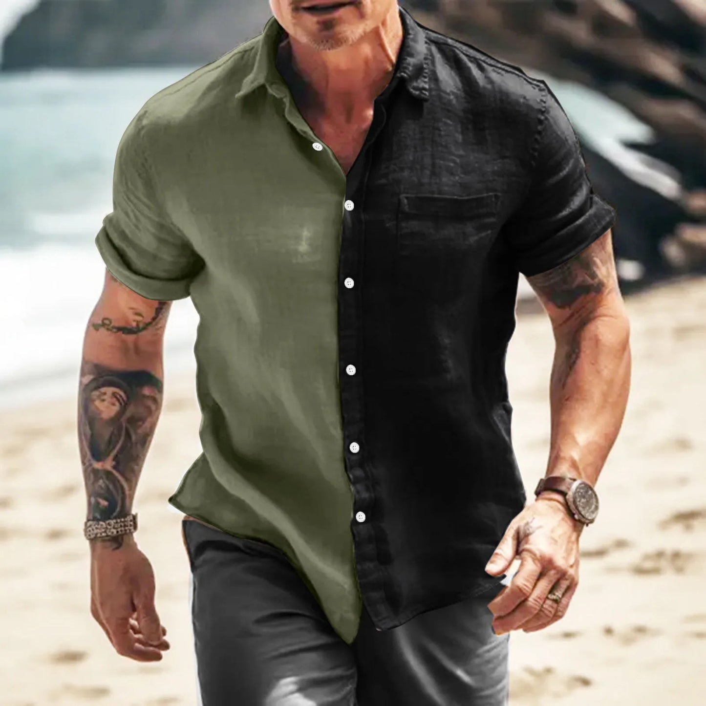 Men's Short Sleeve Shirt New Summer Cuban Shirt Vintage Hawaiian Loose Fit