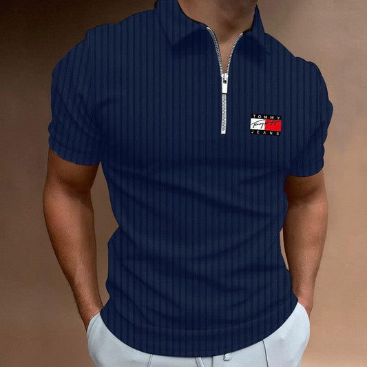 Autumn Winter New Polo Shirt Zipper Stripe Long Sleeve Men's Polo Shirt