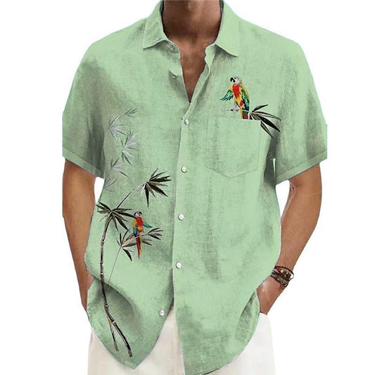 3D Printed Casual Lapel Men's Short Sleeve Shirt Loose Cardigan