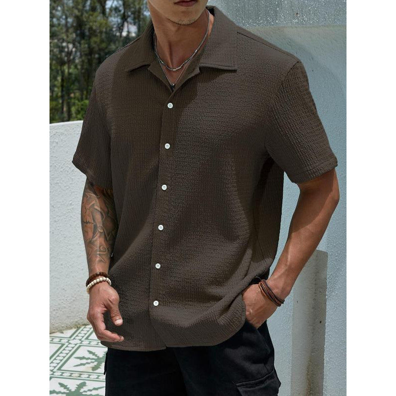 New Men's Knit Texture Button-Up Shirt Classic Casual