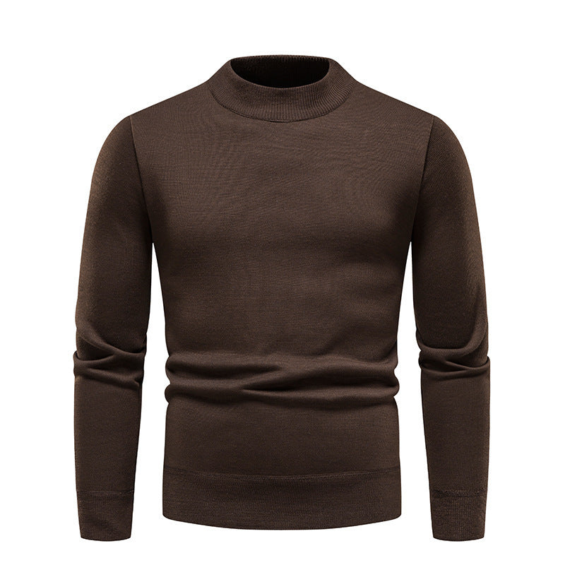 Solid Color Round Neck Fleece-Lined Knit Sweater Men's Long-Sleeve Base Layer T-Shirt