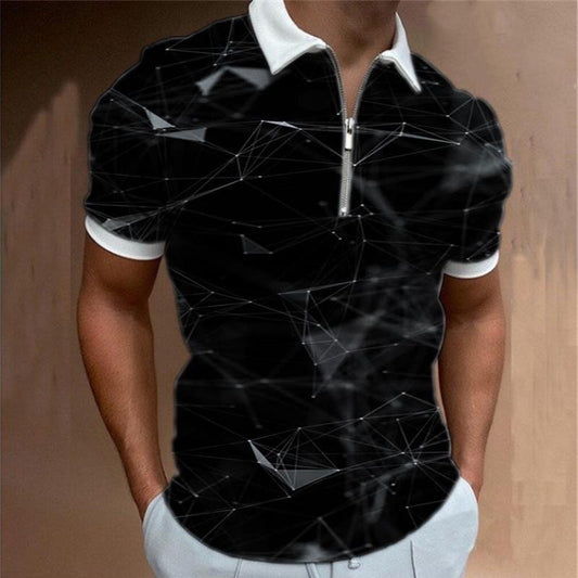 New Bestseller Digital Print Stripe Short Sleeve Turn-Down Collar Polo Shirt Paul Shirt