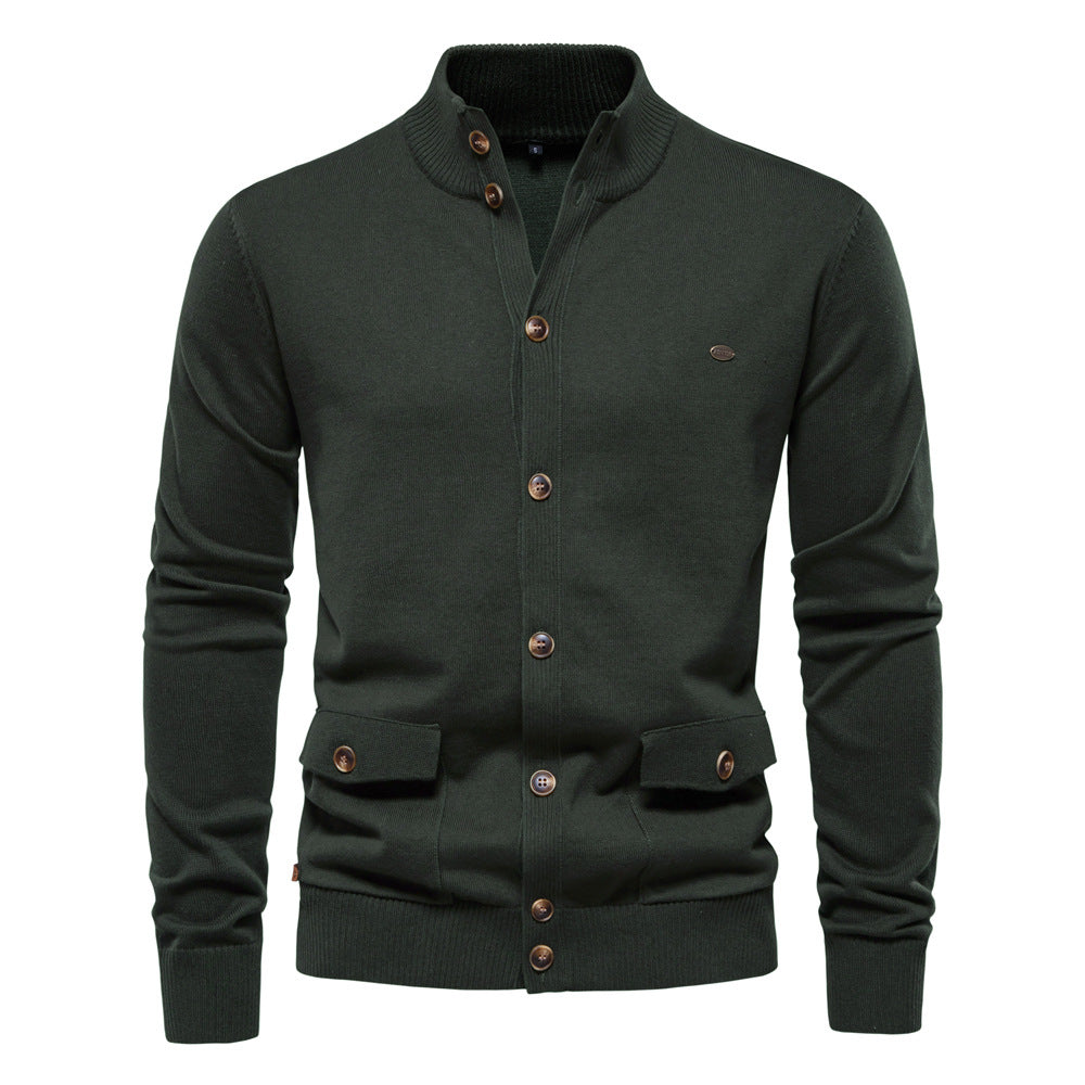 2025 Fall & Winter Men’s Solid Color Cardigan - High-Quality Knit Sweater for Business & Casual Wear