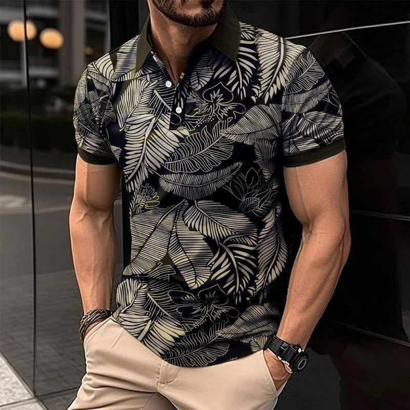 Trendy Men Summer Men's Short Sleeve Polo Shirt Turn-Down Collar Zipper Slim Fit Top T